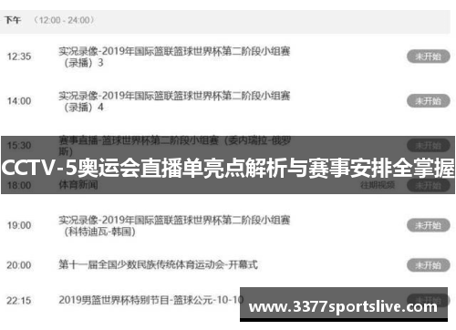 CCTV-5奥运会直播单亮点解析与赛事安排全掌握